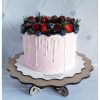 розовый торт с ягодами и потёками