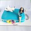 Торт чемодан с фигуркой самолёта и девушки
