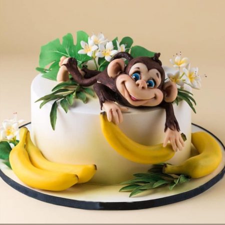 Торт бананы с обезьянкою и цветами