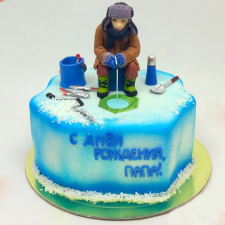 Торт для мужчины рыбака с зимней рыбалкой